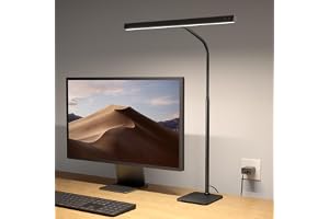 SUPERDANNY LED Desk Lamp for Home Office, Eye-Caring Desk Light with Base | Black, 12W Touch Control 3 Colors Dimmable Brightness, 360° Gooseneck, USB Adapter, for Computer Monitor Reading Workbench