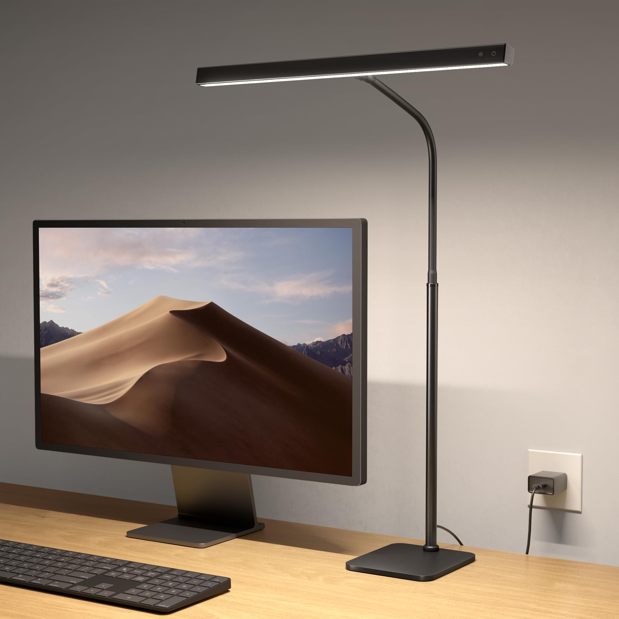 Photo 1 of SUPERDANNY LED Desk Lamp for Home Office, Eye-Caring Desk Light with Base, 12W Touch Control 3 Colors Dimmable Brightness, Gooseneck Architect Lamp for Computer Monitor Reading Workbench, Black