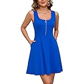 Kormei Women's Sleeveless Scoop Neck Zipper A-Line Flare Casual Summer Swing Mini Tank Dress with Pockets