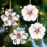 Seashell Ornaments for Christmas Tree 4PCS Handmade Natural Shell Crafts Christmas Tree Hanging Ornaments, for Coastal & Beach & Nautical Christmas Tree Ornaments