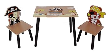 Kiddi Style Piraten Kindersitzgruppe – 1x Kindertisch & 2x Kinderstuhl – stylische Sitzgruppe & Kindersitzgruppe mit Tisch & 