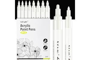 SFAIH Acrylic White Paint Pens - 8 Pack 2-3MM Medium Tip & 0.7MM Extra Fine Paint Marker for Rock Painting, Wood, Metal, Fabric, Plastic, Canvas, Glass, Ceramic, Diy Crafts, White Out Pen