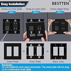 BESTTEN 10 Pack 2-Gang Black Screwless Wall