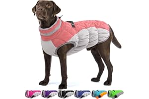 OUOBOB Large Dog Coat, XXLarge Dog Winter Coat, Waterproof Pet Jacket with Back Zipper,Extra Large Pet Coats, Warm Fleece Jacket with D-Ring, Windproof Winter Clothes Golden Retriever,Pink,XXL