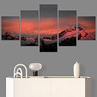 SIGNWIN 5 Panel Canvas Wall Art Sunset in The Mountains for Home Decorations Ready to Hang - 60