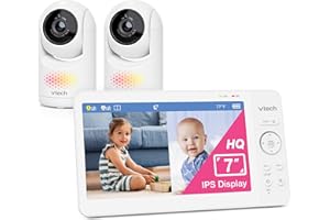 VTech Advanced HQ Max Twin 2 Camera 7” Digital Video Baby Monitor with Pan-Tilt-Zoom, Night Light, Long Range, 2-Way Talk, Di