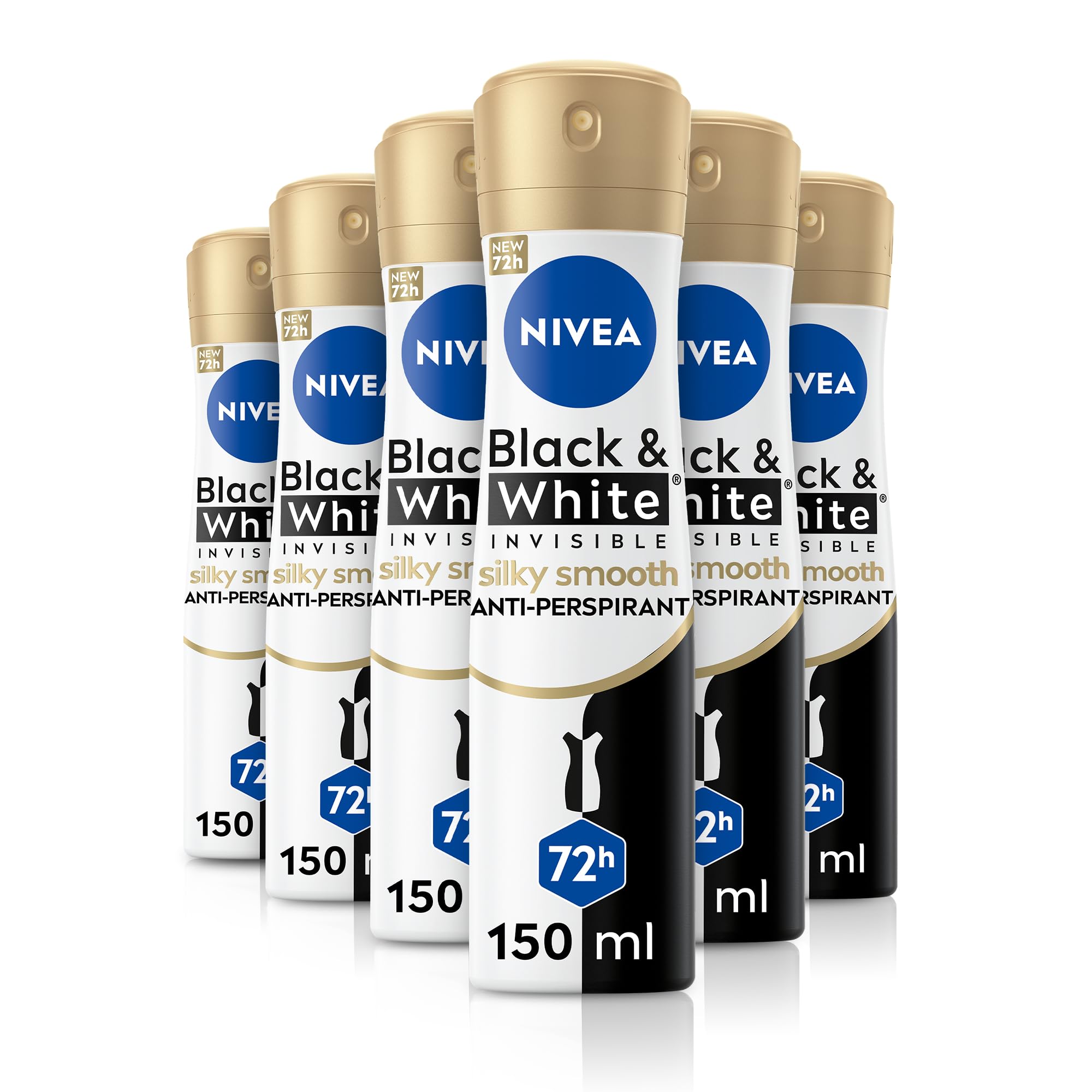NIVEA Black & White Silky Smooth Anti-Perspirant Spray (150ml), 72hr Anti-Sweat Women's Deodorant Spray, No Stains on Black and White Clothes, Ideal after Shaving