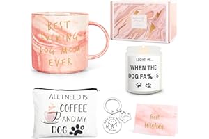 UAREHIBY Dog Mom Gifts for Women,Funny Birthday Gift For Dog Lovers,Cute Pink Marble Mug Gag Gifts for New Puppy Fur Baby Owners,Christmas Gifts for Women with Makeup Bag,Mothers Day Gifts for Dog Mom