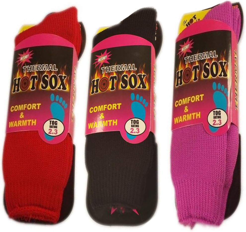 3 PAIRS LADIES THERMAL HOT SOCKS EXTRA THICK 2.3 TOG ASSORTED 4-8 SIZE