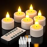 PChero 6 Pack Rechargeable Flameless Candles with Remote Timer, Battery Operated Tea Lights Candles, LED Flickering Tealights Candles for Home Wedding Halloween Fall Christmas Decor