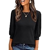 AUTOMET 3/4 Length Sleeve Womens Tops Puff Lightweight Spring Sweaters Business Dressy Casual Work Blouses Cute T Shirts