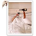 EcoHest Unframed Woman Drinking Wine in Bed Wall Art, 12x16 in OAK Wood Feminist Alcohol Canvas Art, Trendy Teen Girl Bar Cart Print College Room Decor, Beige Logs Set of 1 For Bedroom Living Room