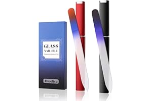 DIODIVA 2-Pack Glass Nail File 2mm Thickness Crystal Files with Case Fingernail File for Nature Nails Double-Sided Etched Czech Glass Files for Travel Fine Grit Nail Filer Gifts Package Stocking Stuffers