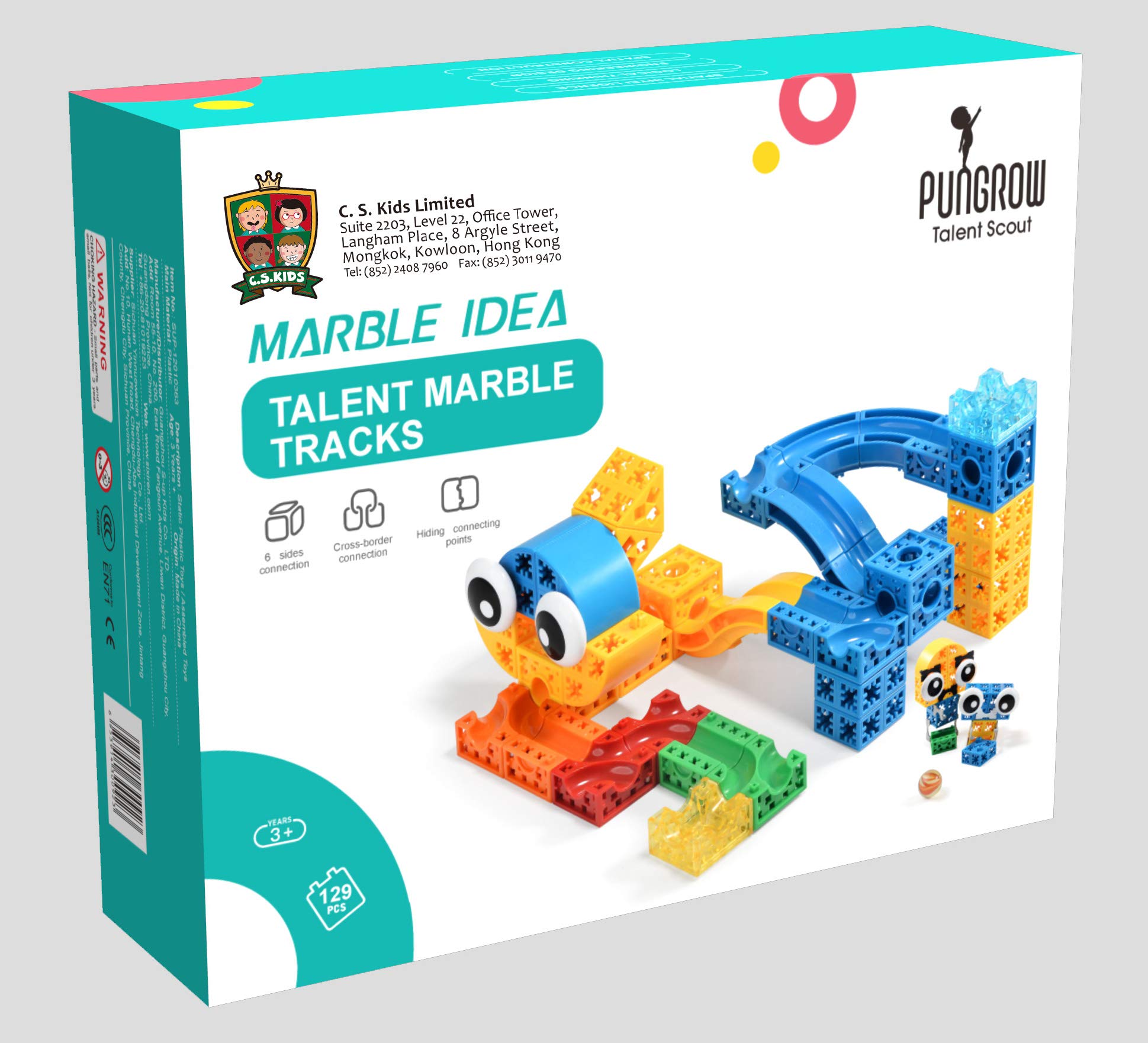C.S. Kids Marble Tracks, Stem Building Blocks For Kids, Gift and Stem Teaching Resources - Marble Run 129 Pieces Mega Blocks (Suitable for Age 3+), ST02