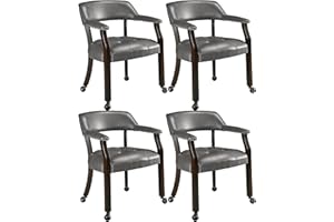 LEEMTORIG Set of 4 Large Dining Chairs with Casters and Arm, Rolling Dining Chairs with Wheel, Poker Table Chairs, Boss Caption's Chair, 26"D x 25.2"W x 31.5"H, Espresso Legs & Dark Grey, XXY-1910-DG