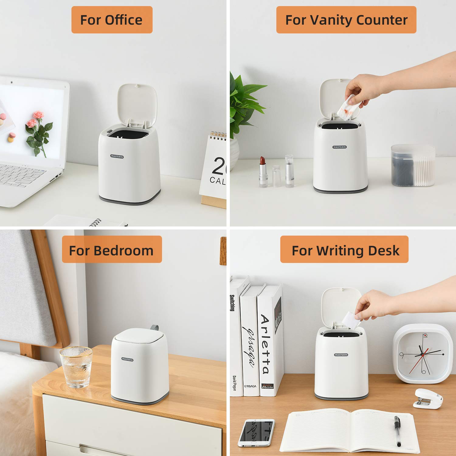 SUBEKYU 0.3 Gal Mini Desktop Trash Can with Lid for Office Countertop, Small Wastebasket for Coffee Table/Desk/Tabletop, Tiny Garbage Bin, Plastic, White: Industrial & Scientific