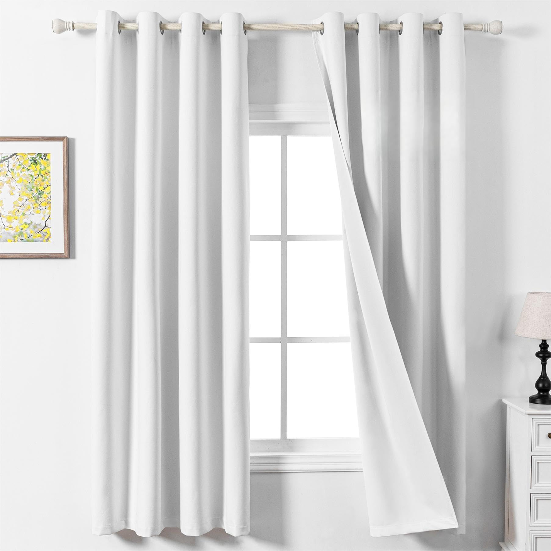 MYSKY HOME Curtains with Eyelets, Soundproofing, Blackout Curtain, White Linen Look, Blackout Curtain for Children's Room and Living Room, Set of 2, H 200 x W 140 cm, White