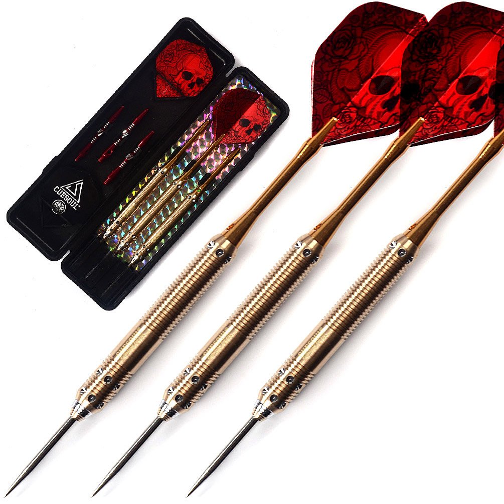 CUESOUL Dragon Series Steel Tip Darts Set 21 Grams Brass Barrels Durable Aluminum Shafts Great Grip Accuracy Good solid Accurate Darts Case Portable (JIAOLONG-F2307)