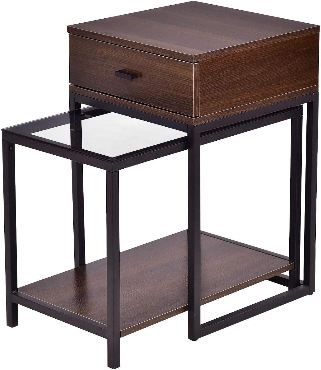 Tangkula Nesting Coffee End Tables, Modern Furniture Decor Nesting Table Set for Home Office Living Room Bedroom, Glass Top and Metal Frame, Sofa Side Tables