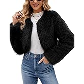 Arssm Womens Faux Fur Coat Furry Cropped Jacket Long Sleeve Open Front Parka Crop Fur Coats Shaggy Winter Outerwear