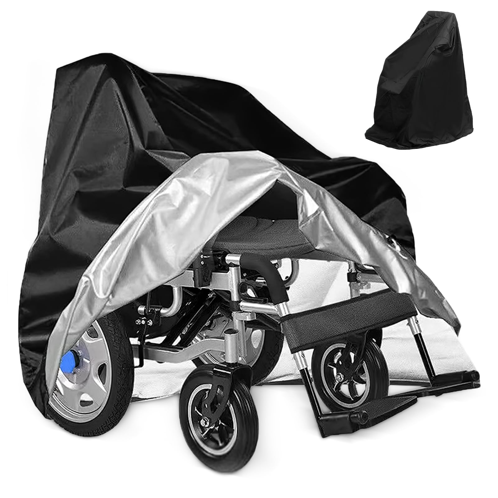 Waterproof Wheel Chair Cover, Lightweight Rain Poncho Cape Suitable for Manual Wheelchair and Electric Wheelchair, Folding Electric Wheelchair Rain Cover with 210D Oxford Cloth(115x75x130cm), Black