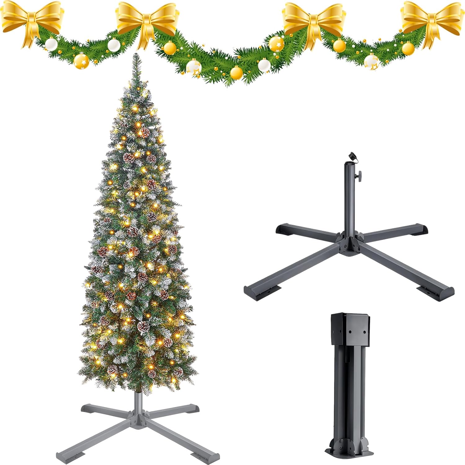 Tree Stands - Profully Christmas Tree Stand for Artificial Trees, Christmas Tree Base Fits for 1-1.4 Inchs Diameter Fake Christmas Tree Pole, Fits for High 5Ft to 7.5Ft Christmas Tree, Black