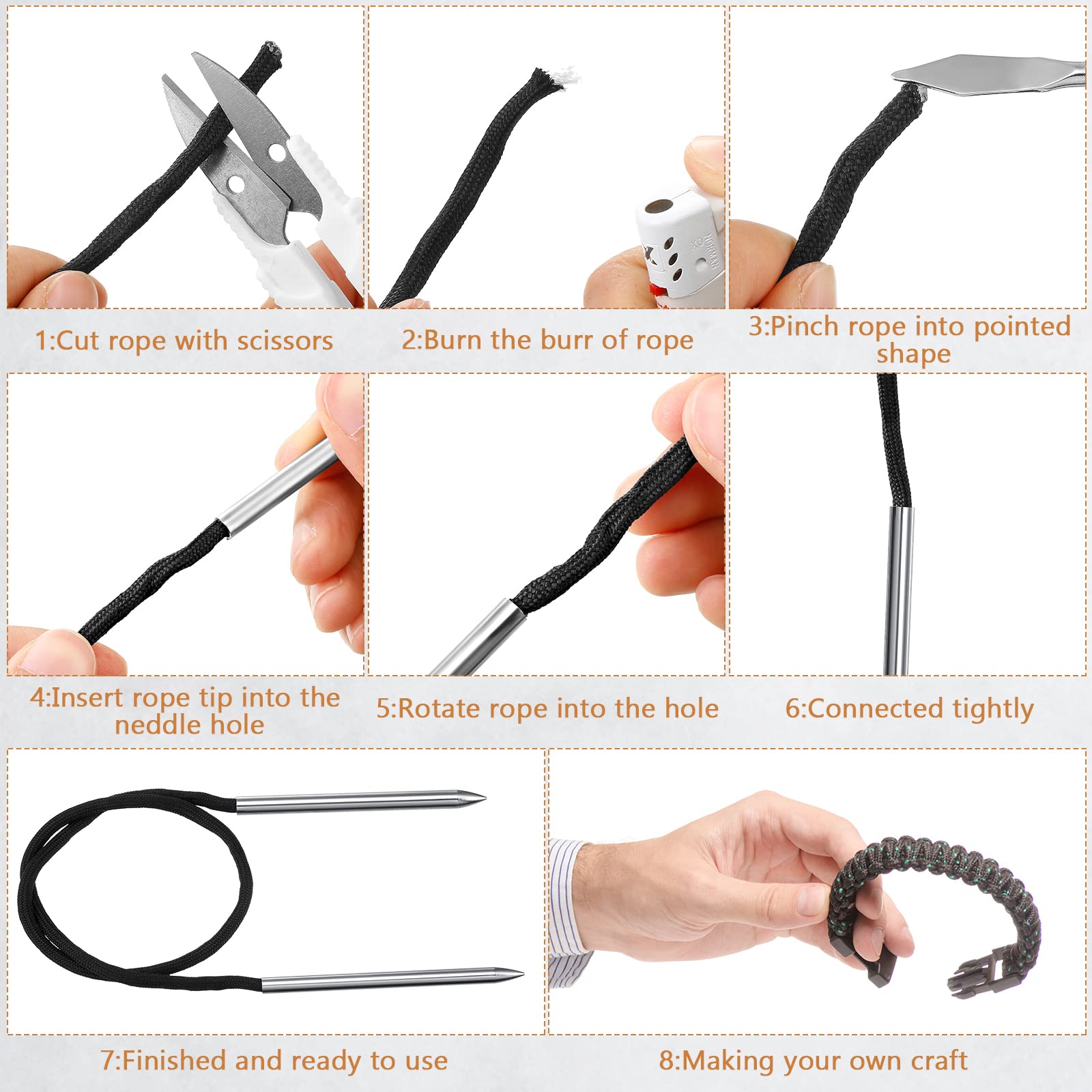 Shimeyao 12 Pcs 2025 Update Paracord FID Knotter Tools Set Stainless Steel Marlinspike Set Stitching Lacing Needles Smoothing Knotter Tools for Marlinspike Paracord Leather Other Cords(Black)