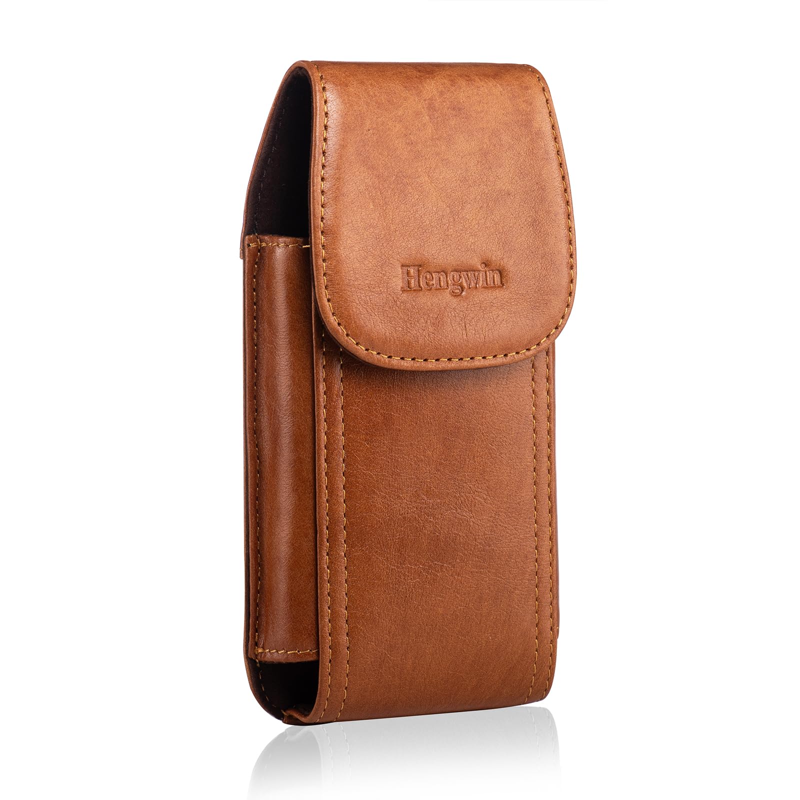 Hengwin Belt Phone Holder, Mobile Phone Pouch for iPhone 16 Pro Max 16 Plus 15 14 13 12 11 Pro Max Genuine Leather Phone Case, Men’s Small Waist Pocket Holster with Clip