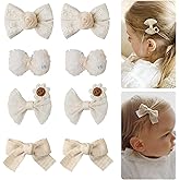 Baby Hair Clips 2'' Toddler Girl Hair Bows Set 8Pcs Fully Covered Barrettes Infant Small Hair Accessories for Newborn, Kids Fine Hair