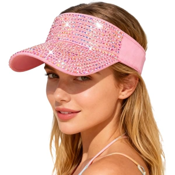 thumbnail image 2 of Rhinestone Cowgirl Sun Visor Hat With Heart Sunglasses - Sparkling Adjustable Visor For Women 2 of 10