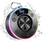 Bluetooth Speaker, Shower Speaker Stereo Sound, IPX7 Waterproof Speakers Bluetooth Wireless with RGB Light, Suction Cup, Hook, Digital Display, Portable Speakers for Gift Bathroom Party Beach, Black