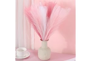 SeptCat 9 Pcs 17" Pampas Grass Pink White Decor Faux Dried Fluffy Fake Small Light Pink Pompas Artificial Pompous Short Stems Bouquet Flower Vase Filler Home Wedding Room Wall Decoration
