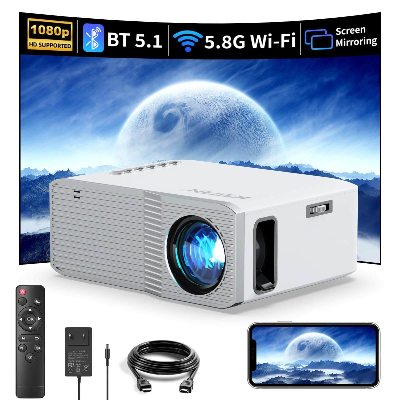 KSAN Mini Projector, 4K & 1080P Supported Portable