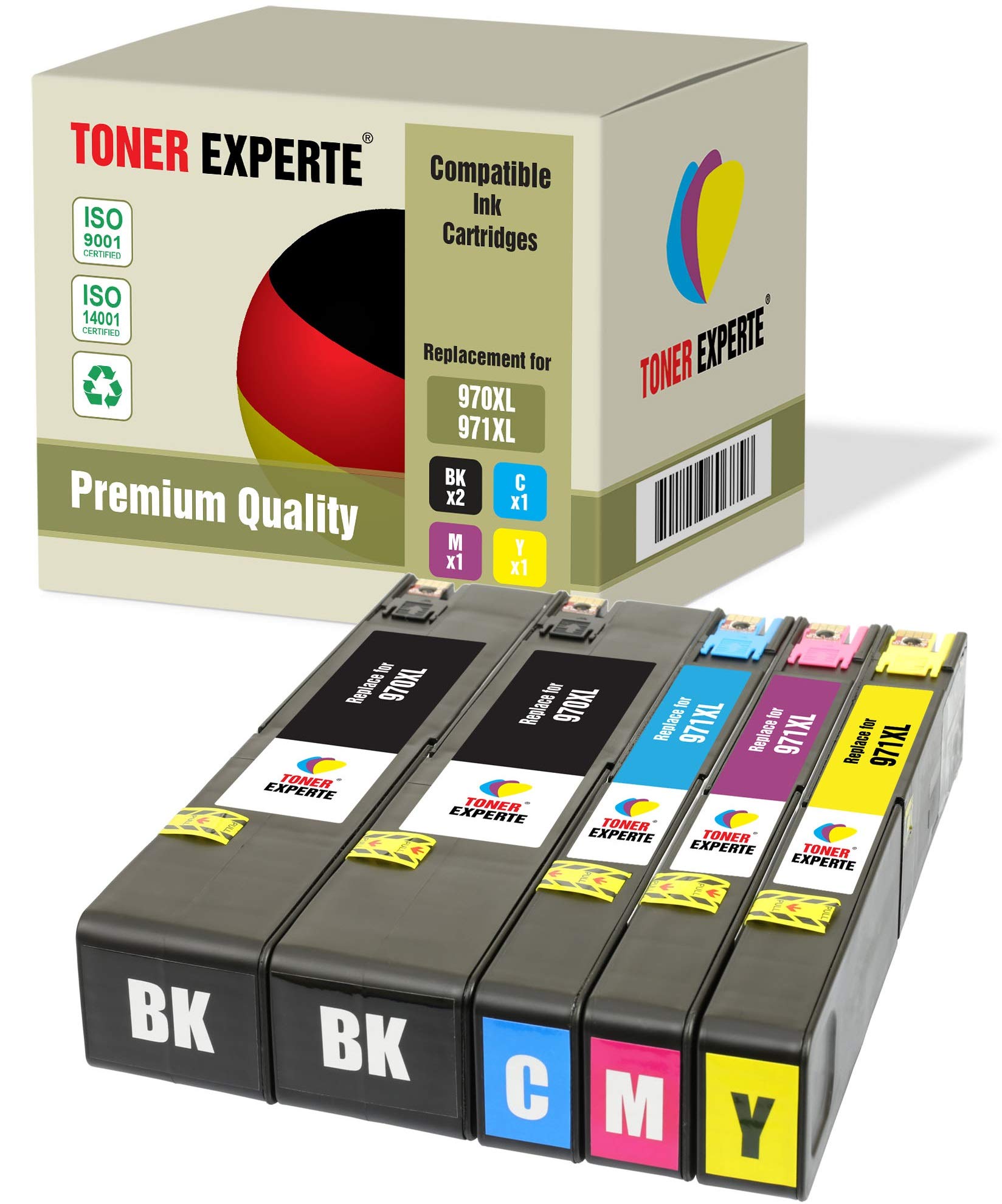 TONER EXPERTE 5 XL Compatible with 970XL 971XL 970 971 XL Premium Ink Cartridges for Officejet Pro X451dn, X451dw, X476dn, X476dw, X551dw, X576dw (2 Black, Cyan, Magenta, Yellow)