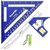 GRENPRO Combination Square Set, 7 &amp; 12 Inch Aluminum Zinc Carpenter Tool | Stainless Ruler &amp; Scriber Included, Bubble Level Ensures Accurate Layouts for Woodworking