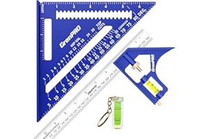 GRENPRO Combination Square Woodworking Ruler Tools, 7inch Carpenter Square Wood Working Tools and Accessories, 12inch Square Ruler, Includes 2-in-1 Carpentry Pencil, Protractor Angle Machinist Tool
