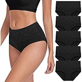 coskefy High Waist Cotton Underwear for Women Full Coverage Panties Floral Print Briefs for Ladies 5 Pack