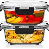 Razab 2 Pack 1200ML / 42 Oz Glass Container Food Storage with Lids - Leakproof, BPA-Free Meal Prep Container Ideal for Roasti