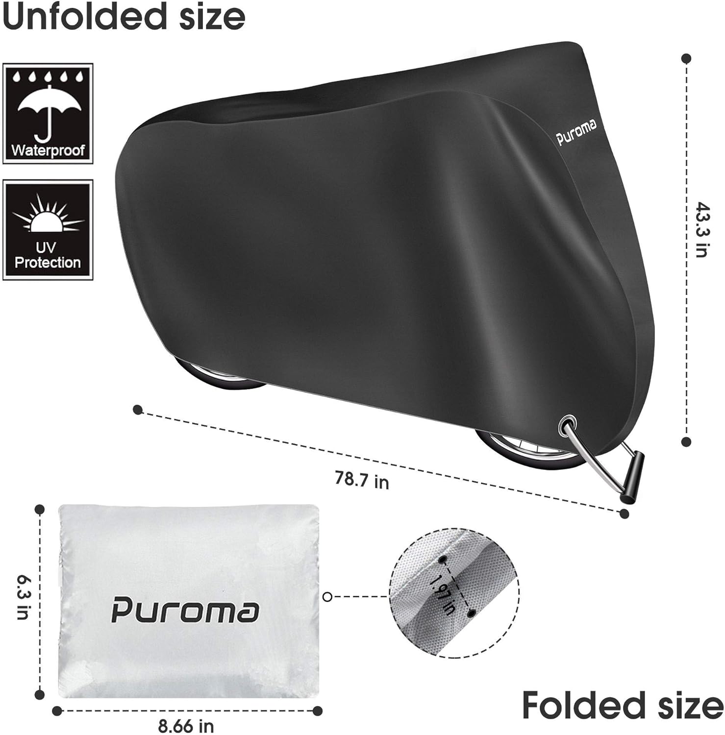 Puroma Bike Cover, 210D Outdoor Waterproof Bicycle Covers Rain Sun UV Dust Wind Proof with Lock Hole, Ideal for Mountain Road Electric Bike, XL(Black) : Sports & Outdoors