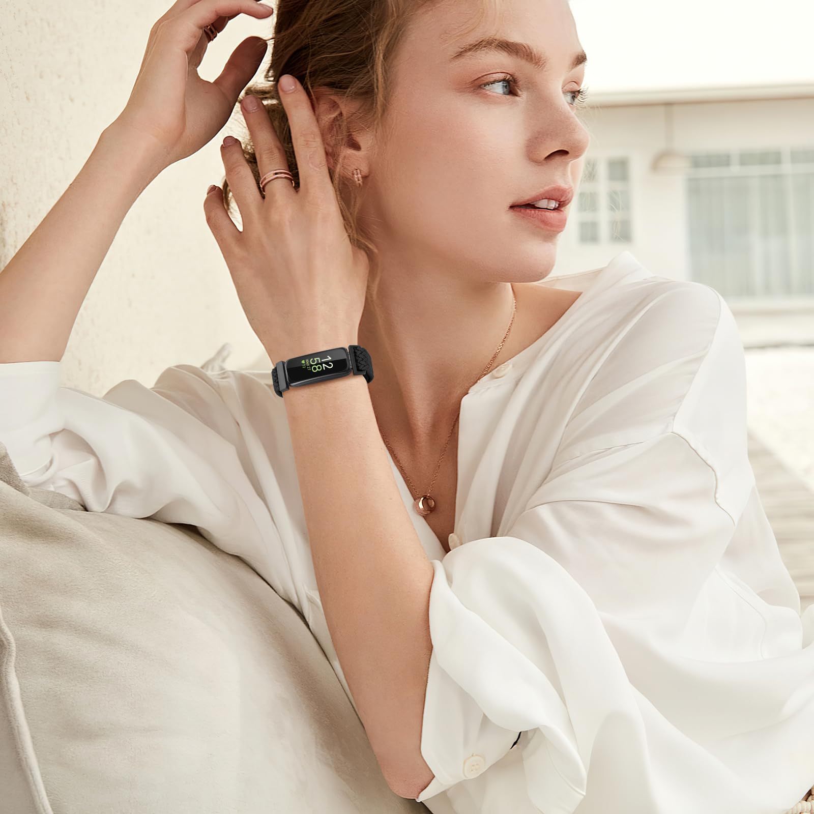 XANS Nylon Geflochtene Armband Kompatibel mit Fitbit Inspire 3/Inspire 2/Inspire/Inspire HR/Fitbit Ace 3/Ace 2, Elastisches Verstellbares Ersatzarmband Dehnbare Weiche Sport Armband für Damen Herren 9