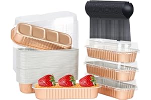 LNYZQUS Disposable Mini Cake Pans With Lids 50 Pack, 6.8oz Rectangle Baking Cups Muffin Tins, Aluminum Foil Tins Loaf Holders For Brownie Bread -Champagne