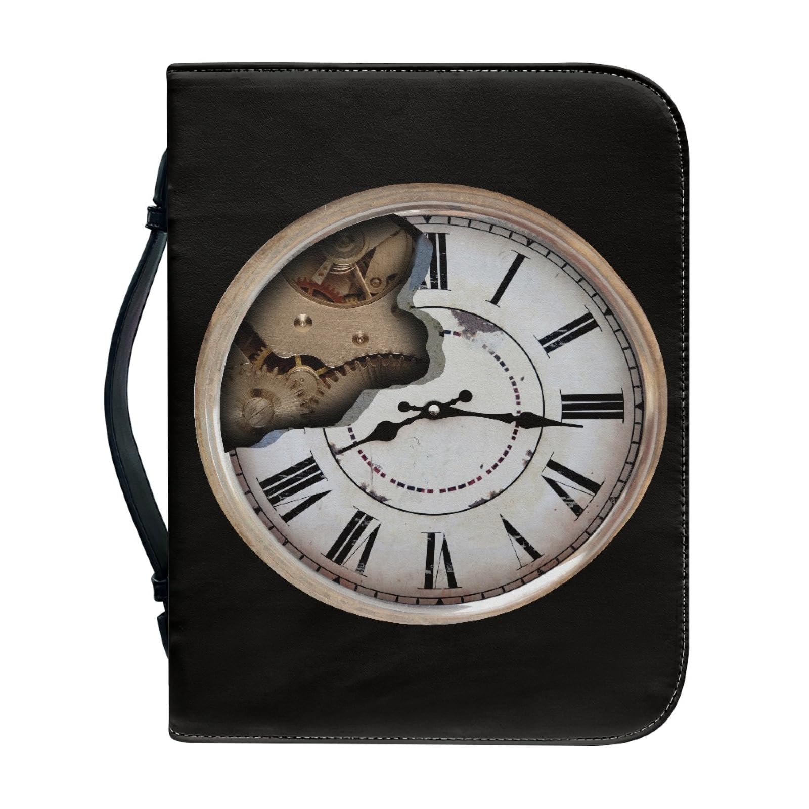 Kuiaobaty 3D Clock Face Print Book Cover Bible Carrying Bag with Inside Pocket for Pen,Phone, Novelty Clock Pattern Book Case PU Leather