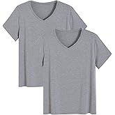 Latuza Women's Bamboo Viscose Pajama Tops V Neck Sleep Shirt 2 Pack