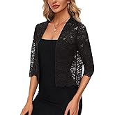 MINTLIMIT Elegant 3/4 Sleeve Shrug for Women's Dress Open Front Lightweight Sheer Crochet Lace Cropped Cardigan,Black,2XL