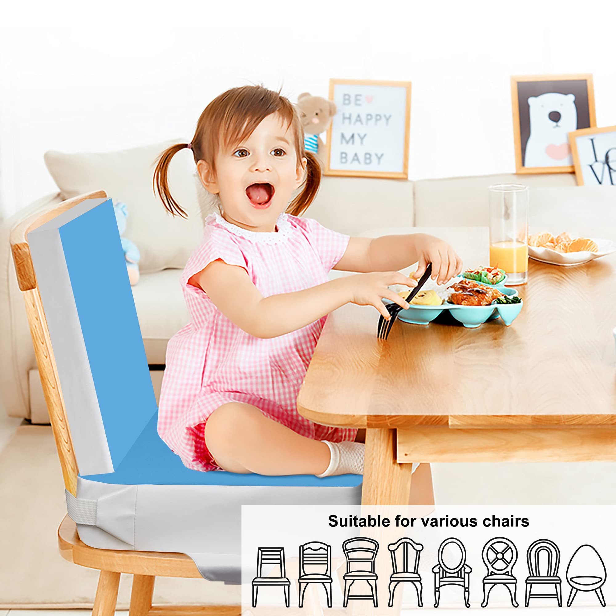 Kalawen Upgraded 2Pcs PU Washable Straps Safety Buckle Toddler Booster Seat for Kitchen Chair, Portable Travel