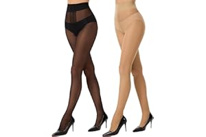 HeyUU 40D T-Crotch Sheer Pantyhose for Women, High Waist Stretchy Silky Stockings with Durable Reinforced Toes