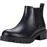 Vepose Women's 9625 Chelsea Ankle Boots, Chunky Low Heel Pull-on Booties with Elastic and Lug Sole