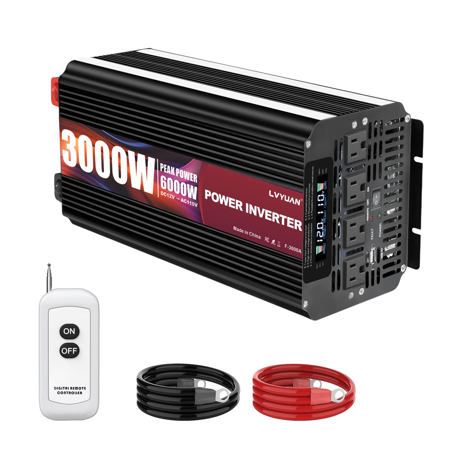 Photo 1 of LVYUAN 3000 Watt Power Inverter 12V to 110V 120V for Vehicle, Solar Inverter System, Heavy Duty, RV, Truck, Off Grid,Camping with 4 AC Outlets, LCD Display, Wireless Remote Control, Car Power Inverter