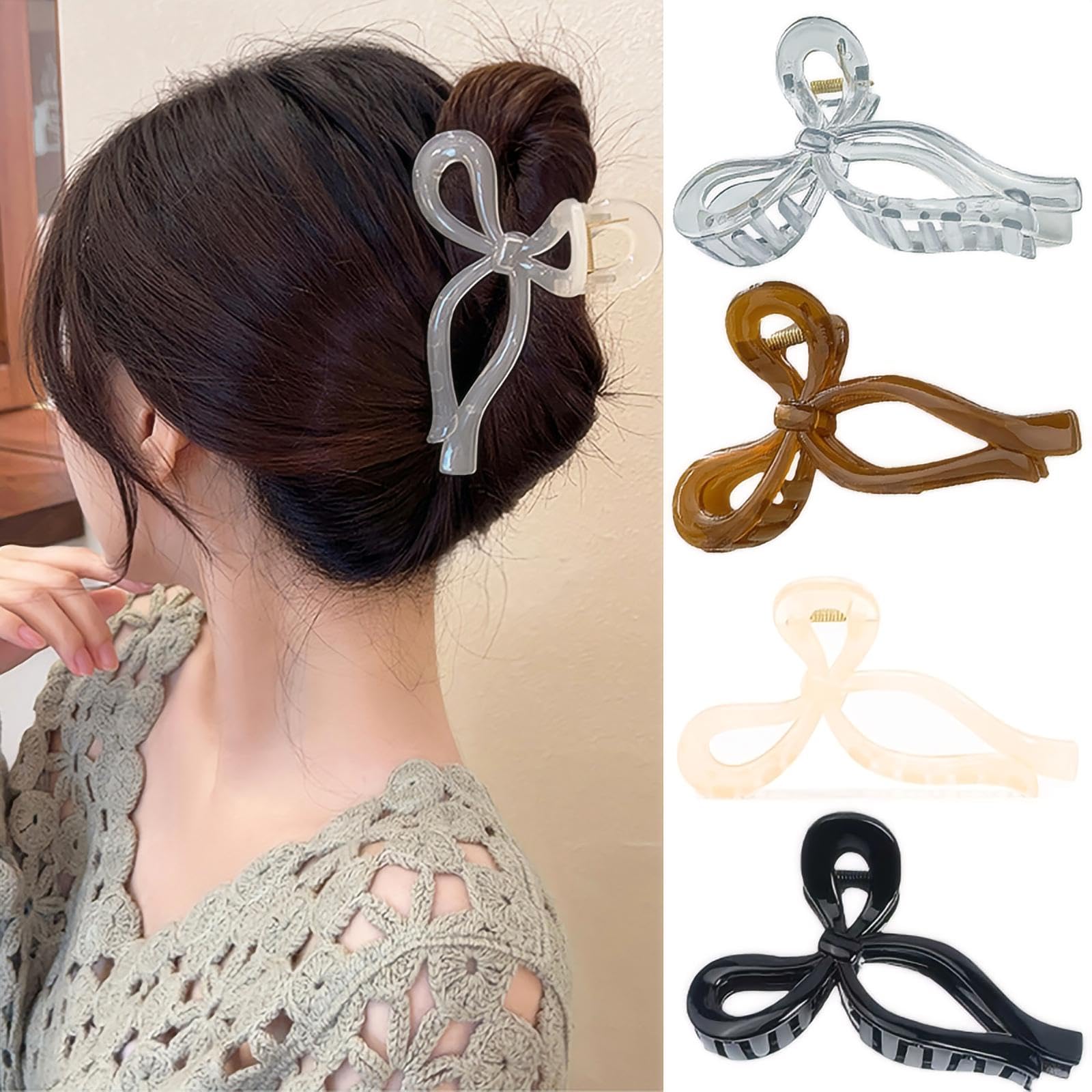 RUIENGCOMM 4 Pcs Hair Claw Clips Bow Hair Strong Hold Hair Clips Claw Large Bow Clips for Thick Thin Hair Cute Hair Clips Styling Accessories for Women Girls