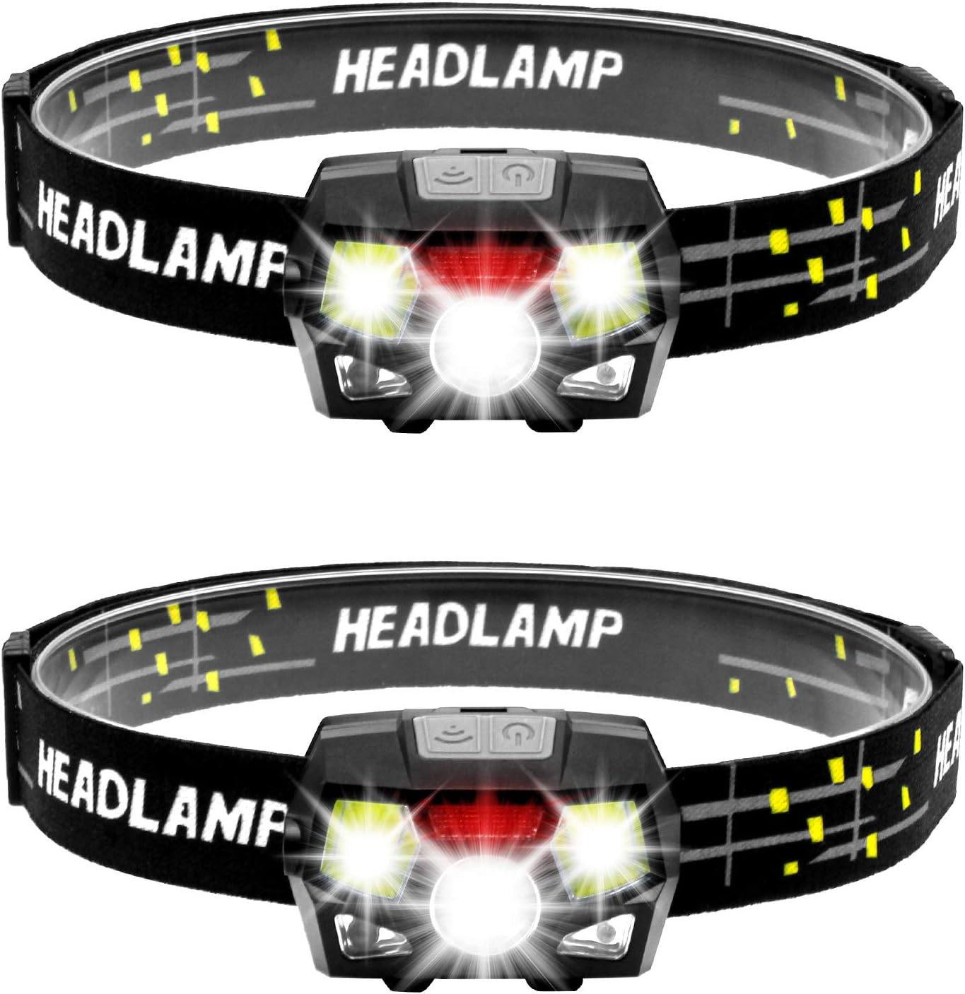 LED Flashlight HeadLamp, 800 Lumens, 5 Lighting Modes, Waterproof, USB Rechargeable Headlight with Red Light and Motion Sensor for Outdoor Camping, Cycling Running, Fishing, 2Pack